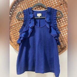 Anthropologie Deletta Royal Blue Ruffle Blouse XS/S